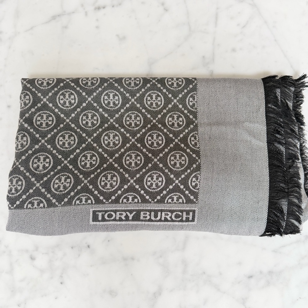 Tory Burch T Monogram Jacquard Traveler Scarf Wrap - Picture 3 of 5